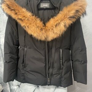 Mackage Black Jacket with Faux Fur Trim